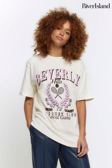 River Island Cream Beverly Print Boyfriend Fit T-Shirt (900940) | AED159