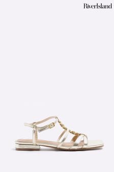 River Island Gold Beaded Flat Sandals (901044) | $49