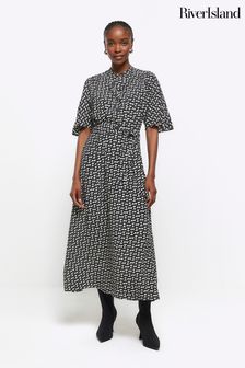 River Island Printed Belted Button Shirt Dress