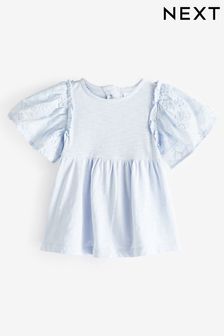 Blue Flower Short Sleeve Embroidered Blouse (3mths-7yrs) (901345) | 60 SAR - 72 SAR