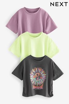 Grey/Purple/Green 3 Pack Sequin Celestial Ruche Side T-Shirts (3-16yrs) (901627) | HK$157 - HK$209