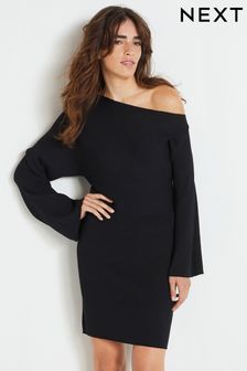 Black Ribbed Off The Shoulder Mini Jumper Dress (901725) | €28
