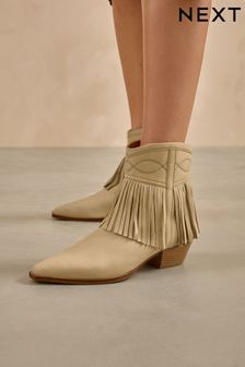 Bone Regular/Wide Fit Forever Comfort® Frindge Ankle Western / Cowboy Boots (901955) | kr753