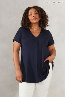 Live Unlimited Curve Navy Blue Jersey Pleat Front Top (903116) | €21.50
