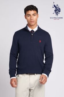 U.S. Polo Assn. Mens Grey Funnel Neck Quarter Zip Knit Sweatshirt (903393) | SGD 116