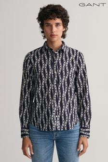 Синяя рубашка из хлопковой вуили с принтом цепочек Gant (904030) | €62
