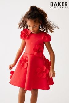 Červené šaty Baker by Ted Baker z látky scuba s reliéfním vzorem a květinou
