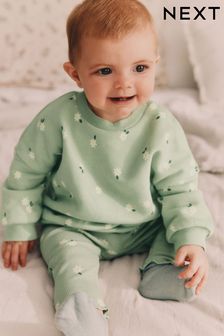 Green Daisy Print Baby Sweat Top And Leggings Set (904439) | €19 - €22