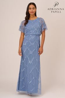 Adrianna Papell Blue Beaded Blouson Gown (904572) | €330