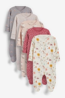 Pink Cosmic Print Baby 5 Pack Sleepsuits (0-2yrs) (905027) | OMR13 - OMR14