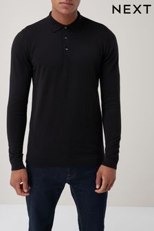Black Knitted Long Sleeve Polo Shirt (905213) | 170 zł