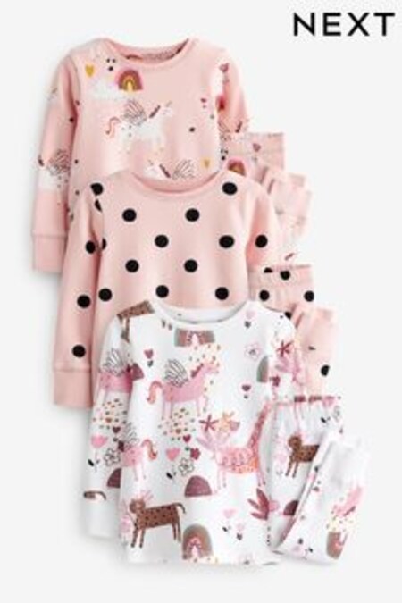 Pink/Cream Unicorn 3 Pack Pyjamas (9mths-12yrs) (905666) | €34 - €42