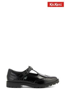 Kickers Womens Youth Lachly Brogue T-Bar Patent Black Leather Shoes (905707) | €78