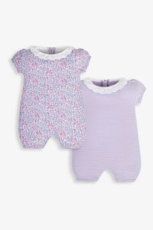 JoJo Maman Bébé Pink Pastel Ditsy Floral 2-Pack Pretty Baby Rompers (905725) | €48