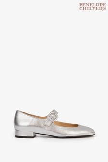 Penelope Chilvers Silver Low Mary Jane Leather Shoes