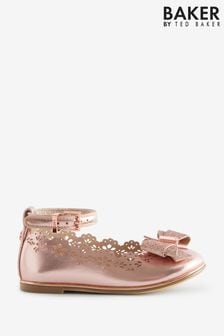 Baker by Ted Baker Girls Rose Gold Scalloped Shoes with Glitter Bow (905838) | EGP1,368