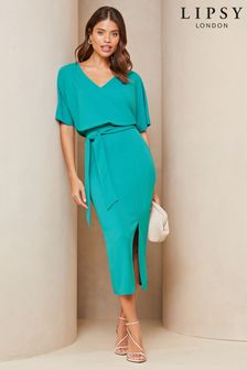 Синий - Lipsy Платье миди с V-образным вырезом и поясом (906354) | €47