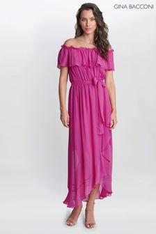 Gina Bacconi Purple Paisley Off The Shoulder Maxi Dress With Tie Waist (906364) | $363
