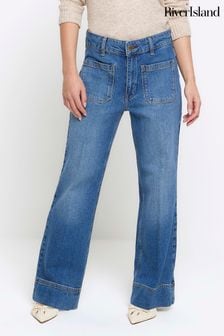 River Island Blue Light High Rise Flare Jeans (906485) | $80