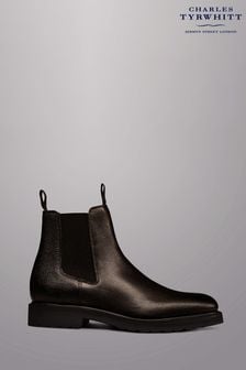 Charles Tyrwhitt Brown Grain Leather Rubber Sole Chelsea Boots (906630) | $318