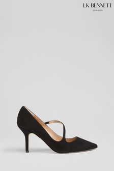 LK Bennett Black Suede Simone Asymmetric Strap Courts (906824) | $449