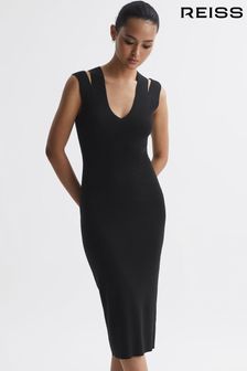 Reiss Black Kara Knitted Double Strap Midi Dress (907053) | €225