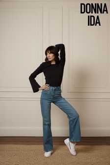 DONNA IDA Blue Kate High Waisted Relaxed Wide Leg Flare Jeans (907676) | $379