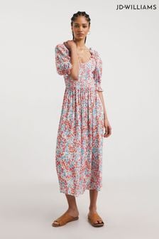 Jd Williams Multi Floral Shirred Bodice Crinkle White Dress (907868) | 132 zł
