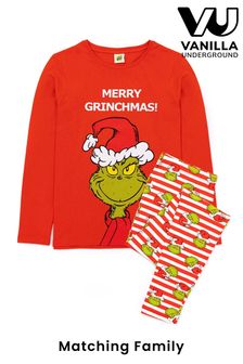 Vanilla Underground Red Grinch The Grinch Unisex Merry Grinchmas Slogan Long Sleeve Long Leg Pyjama Set (908008) | kr363