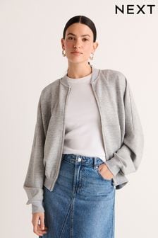 Grey Lightweight Soft Grey Slinky Zip Up Bomber Jacket (908566) | OMR15