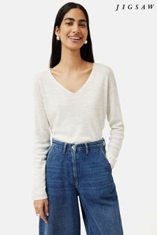 Jigsaw Linen Cotton V-Neck White	Jumper (909091) | ₪ 397