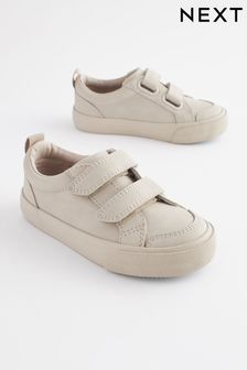 Stone Cream Wide Fit (G) Two Strap Touch Fastening Trainers (909357) | OMR7 - OMR9