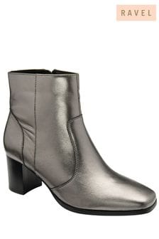 Ravel Grey Leather Zip-Up Ankle Boots (909625) | 495 QAR