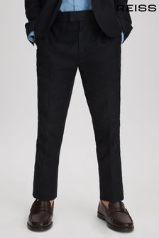 Reiss Navy Kin Senior Slim Fit Linen Adjustable Trousers (909943) | $83