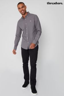 Threadbare Light Grey Oxford Cotton Long Sleeve Shirt (910358) | $53