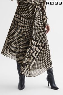 Reiss Black/White Oksana Dogtooth Asymmetric Midi Skirt (910695) | 303 €