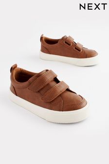 Tan Brown Wide Fit (G) Two Strap Touch Fastening Trainers (910977) | OMR7 - OMR9