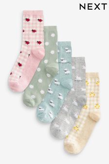淺色 - 春季動物圖案腳踝襪 5包裝 (911029) | NT$450