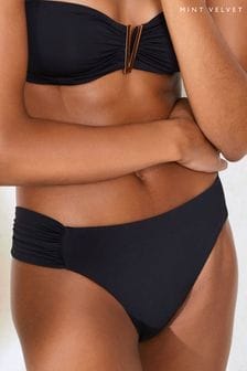 Mint Velvet Black Plain Ruched Side Bikini Briefs (911181) | $55
