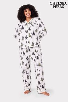 Chelsea Peers White Curve Organic Cotton Tree Print Long Pyjama Set (911429) | €34