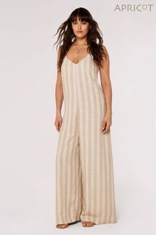 Apricot Self Stripe Linen Mix Jumpsuit (911553) | ￥9,670