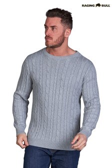 Raging Bull Grey Signature Cable Knit Crew Neck Sweater (911970) | $99 - $119