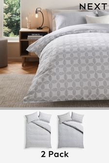 2 Pack Grey Tile Reversible Duvet Cover and Pillowcase Set
