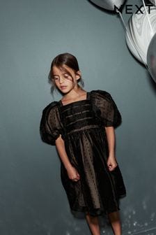 Сетчатое платье с квадратным вырезом и объемными рукавами в горошек Добби (3-16 лет) (912238) | €21 - €25