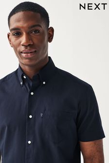 Navy Blue Regular Fit Short Sleeve Easy Iron Button Down Oxford Shirt (912337) | ₪ 69