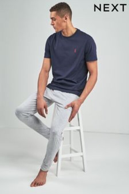 Navy Blue/Grey Long Jersey Pyjama Set (912352) | $52