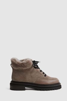 Reiss Mink Leonie Suede Faux Fur Hiking Boots (912855) | €195