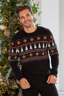 Negro - Suéter con cuello redondo y diseño navideño de Threadbare (913741) | 34 €