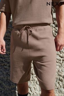Brown Textured Zip Pocket Jersey Shorts (913834) | LEI 160