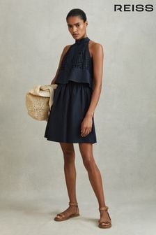 Темно-синий - Платье-халтер с вышивкой ришелье Reiss Eden (913842) | €301